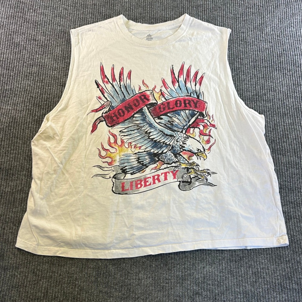 Celebrate Patriotic Mens 2XL White Eagle Honor Glory Liberty Muscle Tank Top